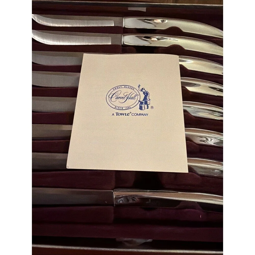 Carvel Hall Stainless Steel Steak Knives Vintage Set/8 In Box Made in USA.  EUC!